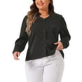 thumbnail image 1 of Agnes Orinda Women's Plus Size Dressy Casual Shirts Button Up Notch V Neck Long Sleeve Work Office Blouses Tops 3X Black, 1 of 5