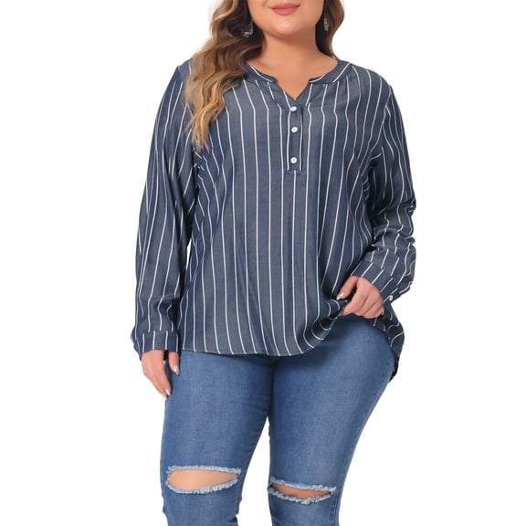 Agnes Orinda Plus Size Shirts for Women Long Sleeve Button Down Shirt Tops Blouse 2X Black Blue