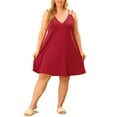 thumbnail image 1 of Agnes Orinda Plus Size Sleep Dress for Women Cami Deep V Knit Polka Dots Nightgown Lingerie 1X Red, 1 of 6