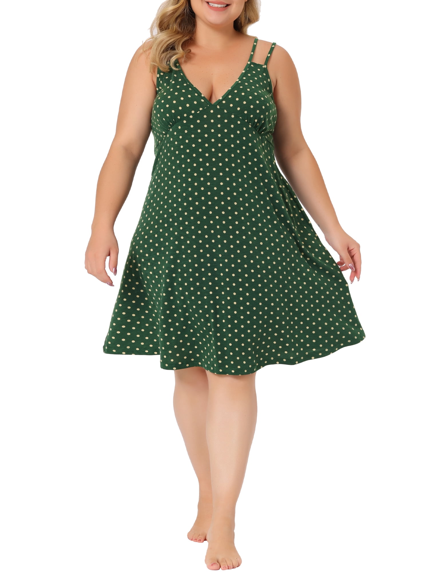 Agnes Orinda Plus Size Sleep Dress for Women Cami Deep V Knit Polka ...