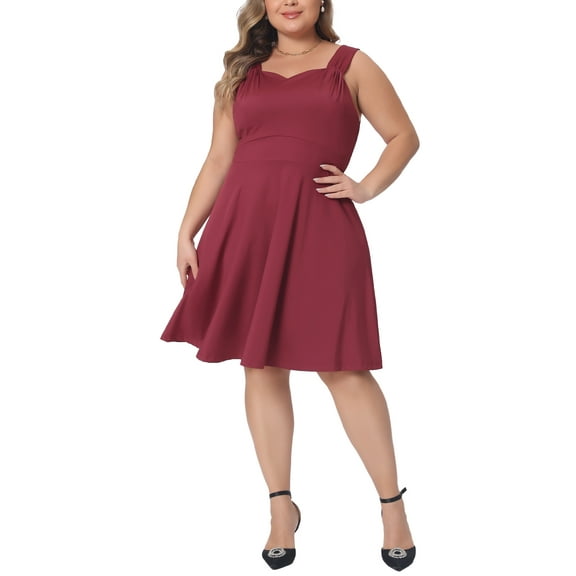 Agnes Orinda Plus Size Sleeveless Dress for Women Sweetheart Neck A-line Cocktail Bridesmaid Party Short Dress 1X Wine Red