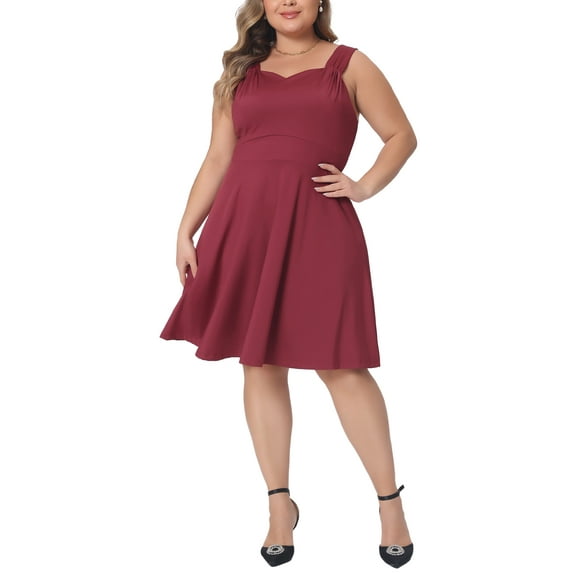 Agnes Orinda Plus Size Sleeveless Dress for Women Sweetheart Neck A-line Cocktail Bridesmaid Party Short Dress 4X Wine Red
