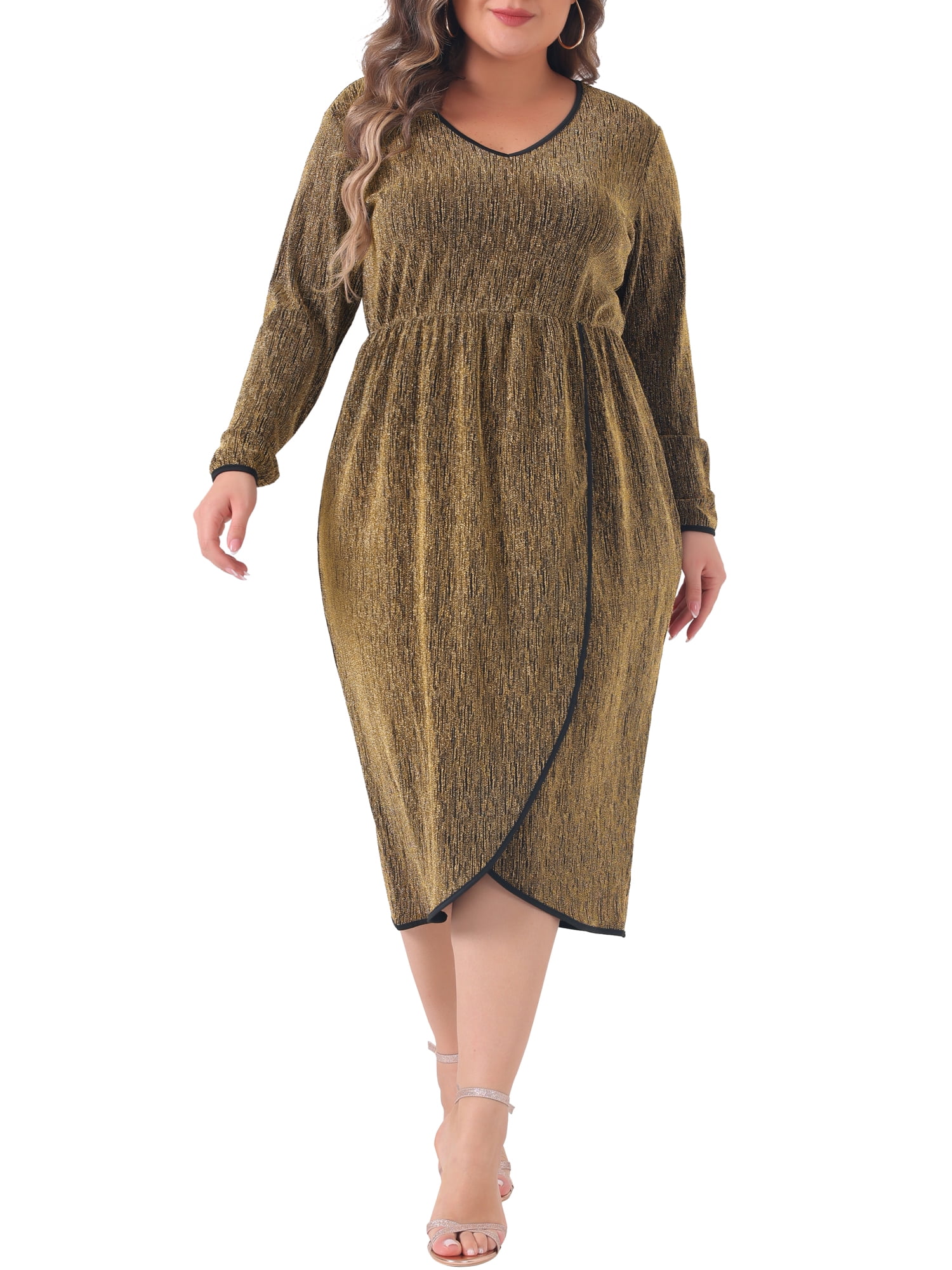 Agnes Orinda Women's Plus Size Sparkly Glitter Dress Long Sleeve V Neck  Tulip-Style Wrap Front Sequin Party Cocktail Dresses 2X Gold - Walmart  Business Supplies