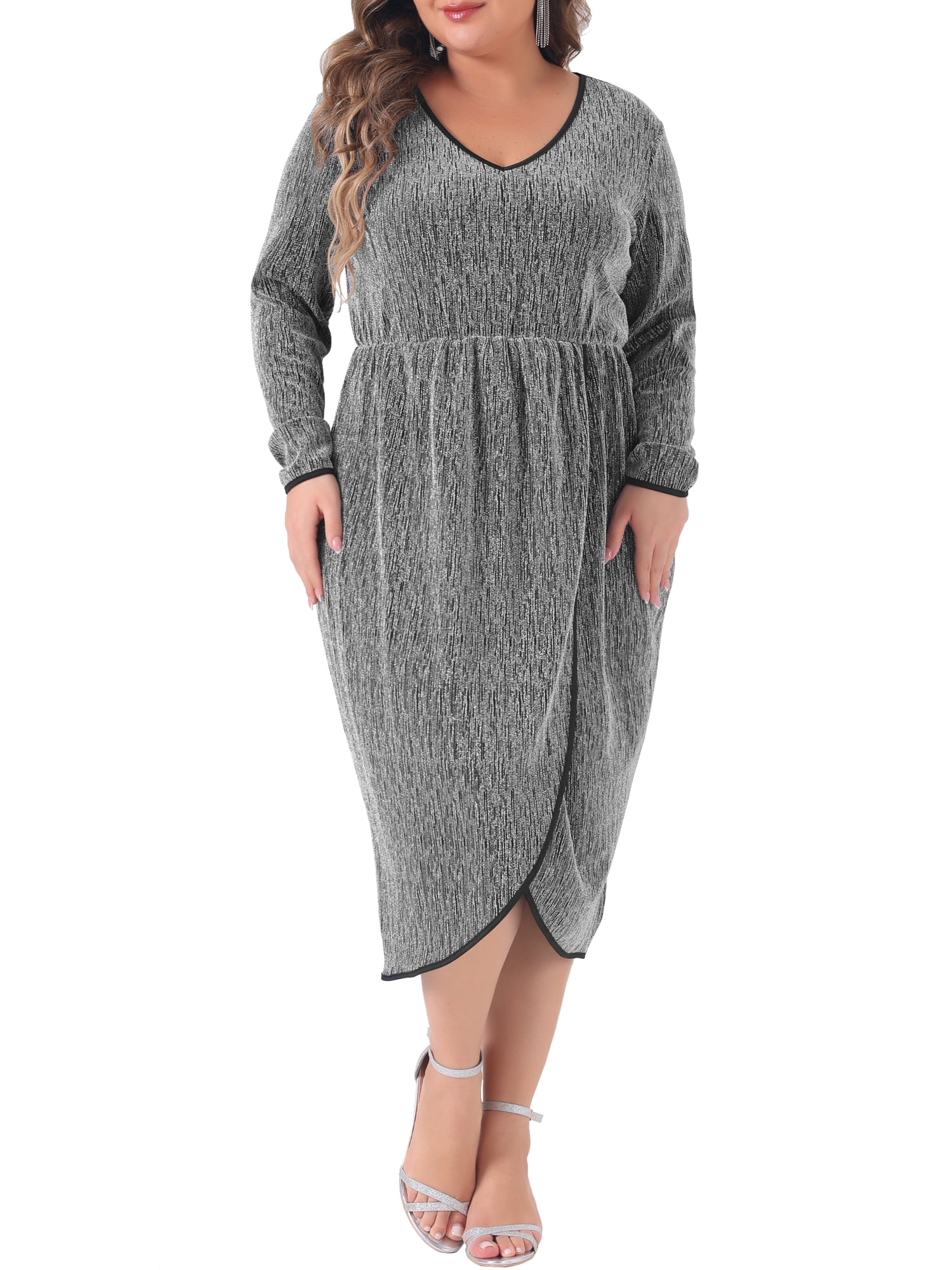 Plus Size Glitter V-Neck High Slit Sequin Shoulder Strap Evening Dress Plus Size Glitter V-Neck High Slit Sequin Shoulder Strap Evening Dress