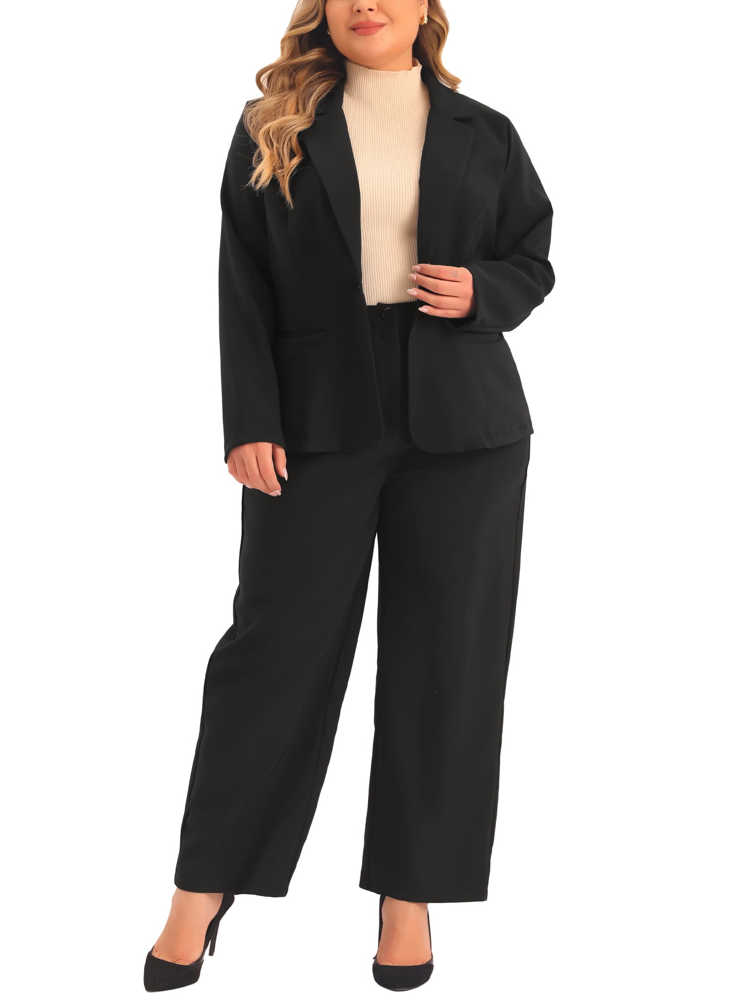 Agnes Orinda Plus Size Suit Two Piece Outfits for Women Business Office Blazer Jacket and Pants Suit Set 1X Black Agnes Orinda Plus Size Suit Two Piece Outfits for Women Business Office Blazer Jacket and Pants Suit Set 1X Black