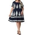 thumbnail image 1 of Agnes Orinda Women's Plus Size Boho Dresses Pleated Crew Neck Short Sleeve Flared Flowy Summer Casual Midi Sundress 2X Blue, 1 of 6