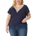 thumbnail image 1 of Agnes Orinda Women's Plus Size St. Patrick's Day Summer T-Shirts Casual Lace V Neck Short Sleeve Tunics Basic Tops Blouses 2X Navy Blue, 1 of 5
