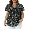 thumbnail image 1 of Agnes Orinda Women's Plus Size Floral Tops Ruffle V Neck Double Short Sleeve Summer Casual Blouse 1X Black, 1 of 6