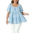 thumbnail image 1 of Agnes Orinda Women's Plus Size Valentines Day Tops Textured Square Neck Short Sleeve Flowy Swing Peplum Summer Casual Babydoll Blouses 1X Light Blue, 1 of 6