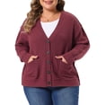 thumbnail image 1 of Agnes Orinda Women's Plus Size Halloween Outfits Knit Cardigan V Neck Long Sleeve Button Down Fall Winter Sweater Coat with Pockets 1X Burgundy, 1 of 6