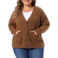 thumbnail image 1 of Agnes Orinda Women's Plus Size Halloween Outfits Knit Cardigan V Neck Long Sleeve Button Down Fall Winter Sweater Coat with Pockets 3X Dark Brown, 1 of 6