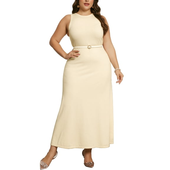 Agnes Orinda Plus Size Sweater Dress for Women Crewneck Sleeveless Knit Casual Sweater Tank Dress 2X Apricot