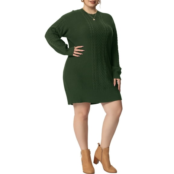 GRACE & GRANDEUR Plus Size Sweater Dress for Women Long Sleeve Knit Pullover Short Sweater Dresses Army 4X Army Green