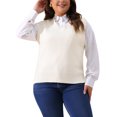 thumbnail image 1 of Agnes Orinda Plus Size Sweater Vest for Women V Neck Knit Vests Solid Classic Sleeveless Pullover Sweaters Tops 1X White, 1 of 6