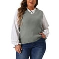 thumbnail image 1 of Agnes Orinda Plus Size Sweater Vest for Women V Neck Knit Vests Solid Classic Sleeveless Pullover Sweaters Tops 3X Gray, 1 of 7