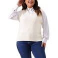 thumbnail image 1 of Agnes Orinda Plus Size Sweater Vest for Women V Neck Knit Vests Solid Classic Sleeveless Pullover Sweaters Tops 4X White, 1 of 6