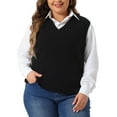 thumbnail image 1 of Agnes Orinda Plus Size Sweater Vest for Women V Neck Knit Vests Solid Classic Sleeveless Pullover Sweaters Tops 1X Black, 1 of 7