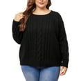 thumbnail image 1 of Agnes Orinda Plus Size Women's Sweater Long Sleeve Crewneck Fisherman Cable Pullover Sweaters 1X Black, 1 of 6