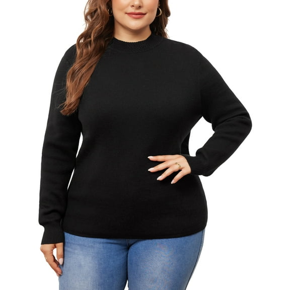 Agnes Orinda Plus Size Sweaters for Women Crewneck Long Sleeve Basic Casual Knit Pullover Tops