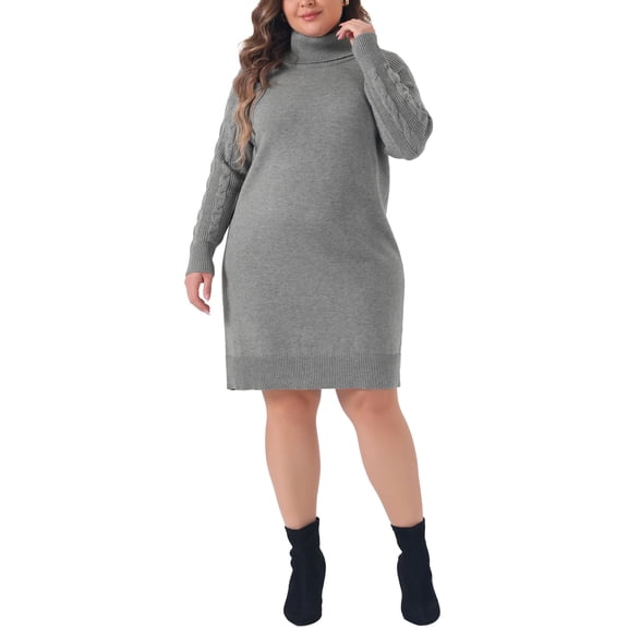 Agnes Orinda Women's Plus Size Long Sleeve Turtleneck Pullover Warm Mini Sweater Dressses 2X Gray