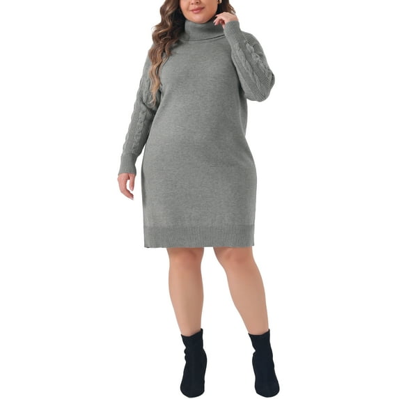 Agnes Orinda Women's Plus Size Long Sleeve Turtleneck Pullover Warm Mini Sweater Dressses 4X Gray