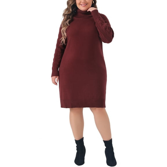 Agnes Orinda Women's Plus Size Long Sleeve Turtleneck Pullover Warm Mini Sweater Dressses 4X Burgundy