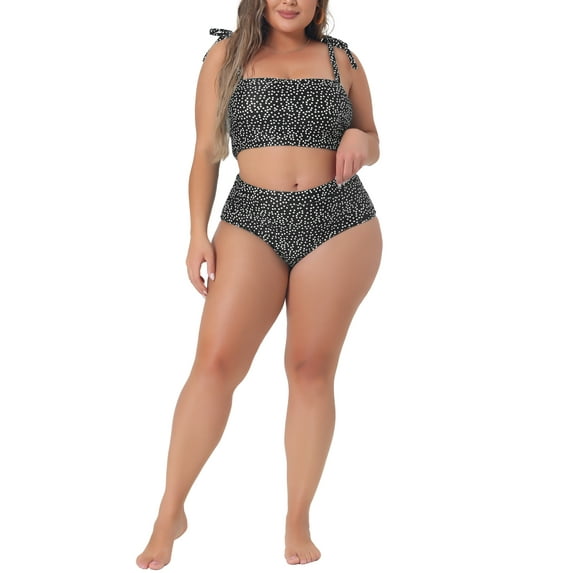 Agnes Orinda Women's Plus Size Mother's Day Swimsuit Two Piece Bathing Suit High Waisted Tummy Control Bikini Set 3X Black
