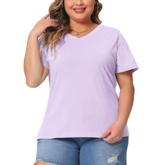 Agnes Orinda Plus Size T Shirts for Women Basic V Neck Short Sleeve Tops 2X Purple