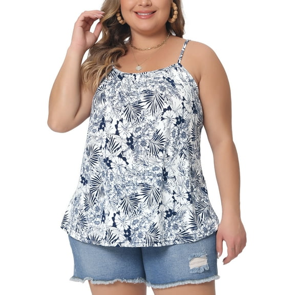 Agnes Orinda Plus Size Tank Tops for Women Boho Floral Loose Cami Spaghetti Strap Tunic Blouses