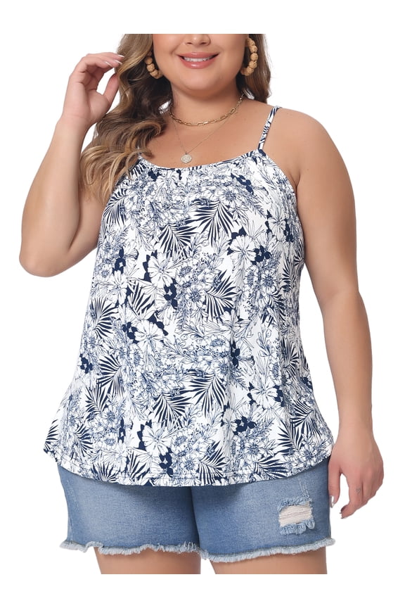 Plus Size Tank Tops for Women Boho Floral Loose Cami Spaghetti Strap Tunic Blouses
