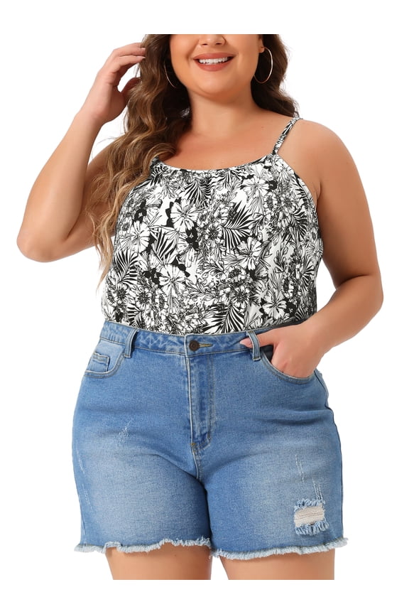 Plus Size Tank Tops for Women Boho Floral Loose Cami Spaghetti Strap Tunic Blouses