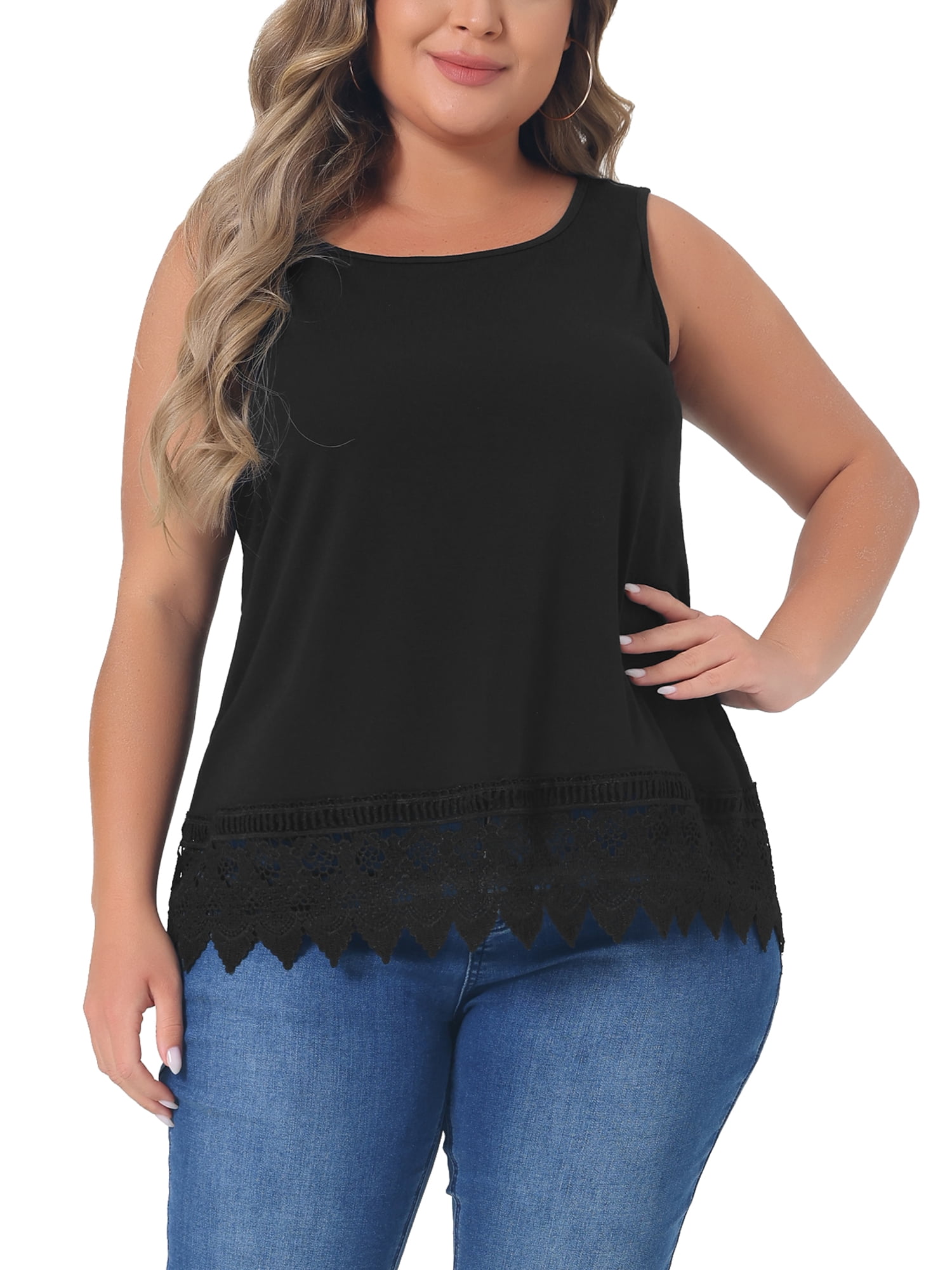 Agnes Orinda Plus Size Tank Tops for Women Round Neck Swing Lace Flowy ...