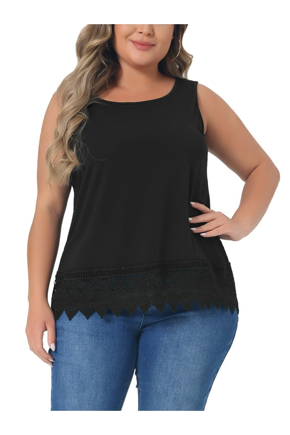 Plus Size Tank Tops for Women Round Neck Swing Lace Flowy Tops Blouse 3X Black