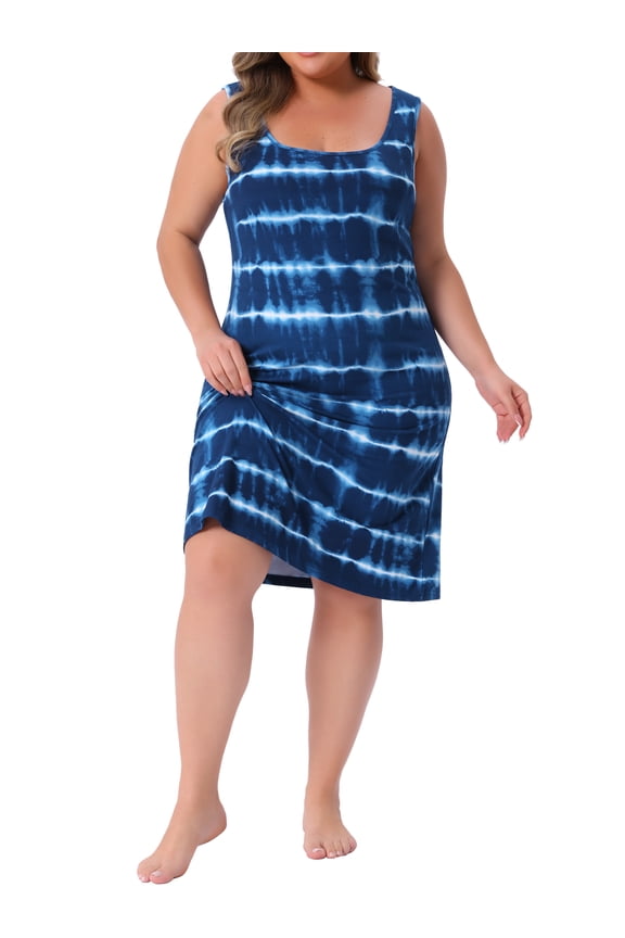 Plus Size Tie Dye Sleeveless Summer Dresses for Women Beach Tshirt Sundress Casual Loose Tank Dress 2X Blue