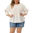 thumbnail image 1 of Agnes Orinda Plus Size Top for Women 3/4 Sleeve Cut Out Floral Blouses 4X White Red, 1 of 5