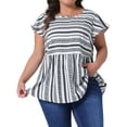 thumbnail image 1 of Agnes Orinda Plus Size Top for Women Boho Floral Printed Round Neck Ruffle Sleeve Blouses Shirts 2X White, 1 of 6