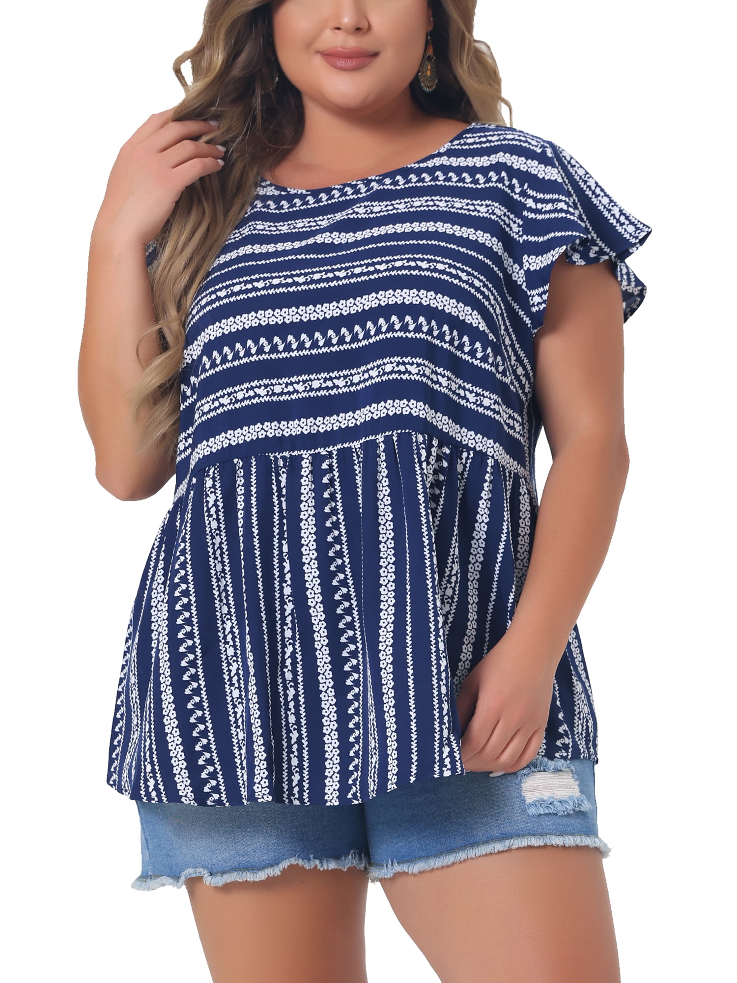 Agnes Orinda Plus Size Top for Women Boho Floral Printed Round Neck ...