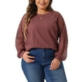 thumbnail image 1 of Agnes Orinda Women's Plus Size Tops Lace Crew Neck Long Sleeve Casual Loose Blouses T-Shirts 1X Purple Red, 1 of 6