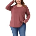 thumbnail image 1 of Plus Size Top for Women Long Sleeve Crew Neck Pleated Shirts Loose Fit Tunic Tops 1X Red, 1 of 5