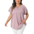 thumbnail image 1 of Agnes Orinda Women's Plus Size Top Eyelet Embroidery Notch V Neck Short Sleeve T-Shirts Hollow Out Casual Summer Blouse 1X Pink, 1 of 6