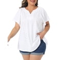 thumbnail image 1 of Agnes Orinda Women's Plus Size Top Eyelet Embroidery Notch V Neck Short Sleeve T-Shirts Hollow Out Casual Summer Blouse 3X White, 1 of 6