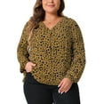 thumbnail image 1 of Agnes Orinda Plus Size Top for Women Polka Dot V Neck Long Sleeve 2024 Casual Work Business Blouse Shirts 4X Brown, 1 of 6