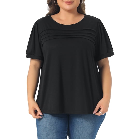 Agnes Orinda Women's Plus Size Top Crew Neck Short Sleeve t Shirts Flowy Pleated Dressy Casual Tunic Blouses 4X Black