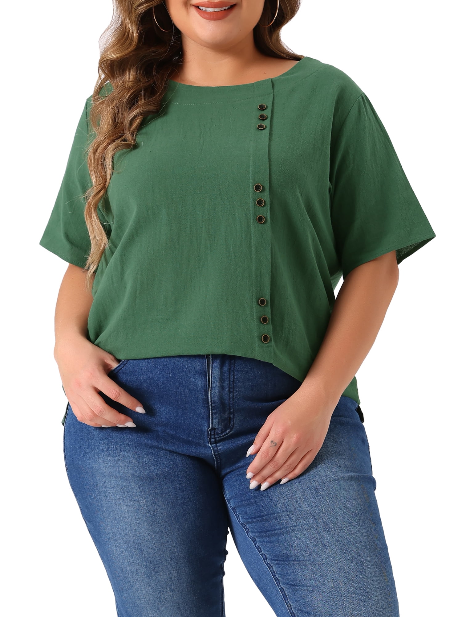 Agnes Orinda Women's Plus Size Top Short Sleeve Crew Neck Cotton Linen ...