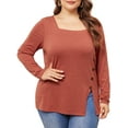 thumbnail image 1 of Agnes Orinda Plus Size Top for Women Side Button Square Neck Long Sleeve Casual Tunic Blouse 3X Red Brown, 1 of 6