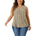thumbnail image 1 of Plus Size Top for Women Sleeveless Floral Print V Neck Tunic Tank Tops Blouse Shirts 1X Brown, 1 of 5