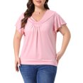 thumbnail image 1 of Agnes Orinda Plus Size Top for Women V Neck Ruffle Short Sleeve T Shirt Summer Tee Tops 1X Pink, 1 of 4