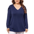 thumbnail image 1 of Agnes Orinda Plus Size Tops For Women Long Sleeve V-Neck Tops Casual T-Shirt, 1 of 6