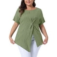 thumbnail image 1 of Agnes Orinda Plus Size Tops for Women Asymmetrical Hem Round Neck Short Sleeve Twist Knot T Shirt Top 4X Grass Green, 1 of 6