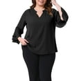 thumbnail image 1 of Agnes Orinda Plus Size Tops for Women Dressy 3/4 Bell Sleeve Blouses Double Layered Chiffon Work Tunic Shirts 1X Black, 1 of 6